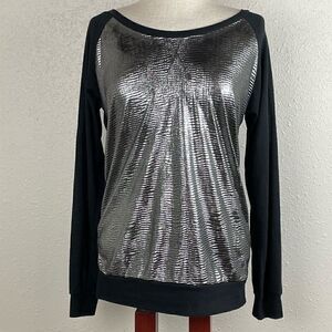 Pre-Loved Vanity Black and Metallic Silver Long Sleeve Sweatshirt Top Size L
